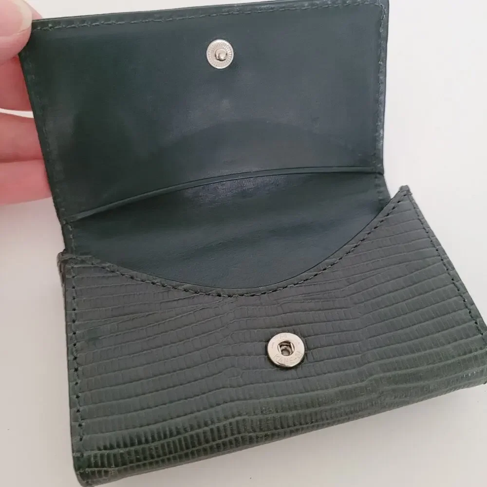 Cole‎ Haan Leather Wallet Compact Buissnes Card Holder Mini Smake Green Small